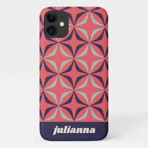 Mid Century Modern Geometric Blue Red Personalised iPhone 11 Case