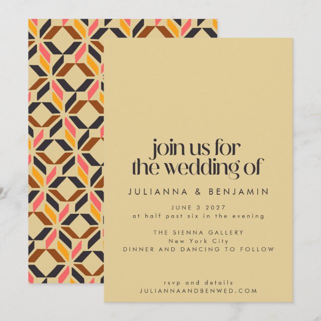 Mid Century Modern Geometric Brown Tan Wedding Invitation (Front/Back)