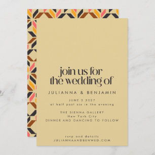 Mid Century Modern Geometric Brown Tan Wedding Invitation