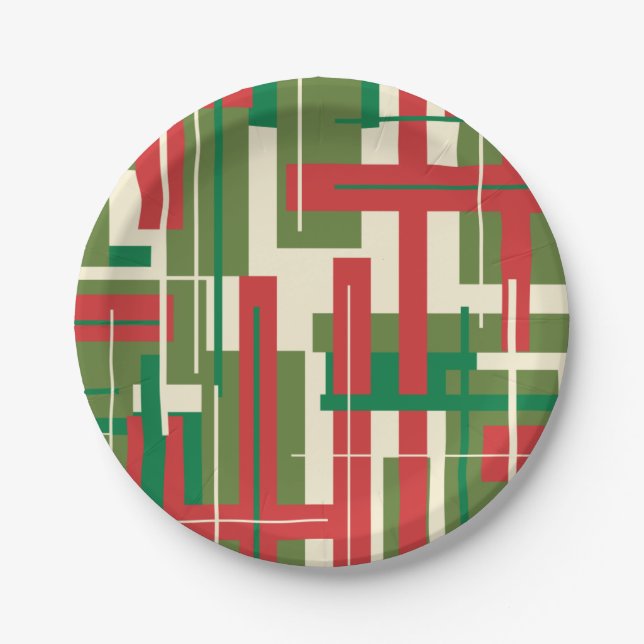 Mid-century Modern Geometric Christmas Abstract Paper Plate (Front)