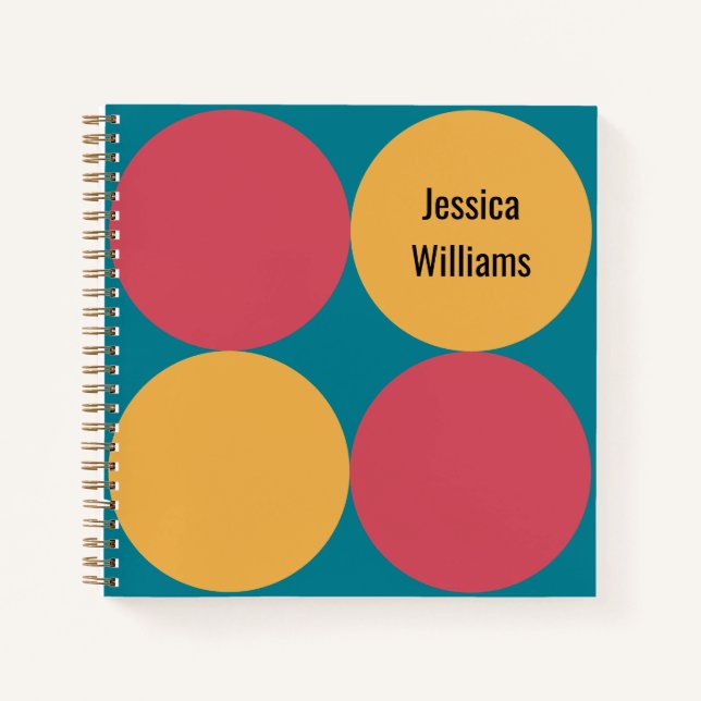 Mid-Century Modern Geometric Circle Pattern Spiral Notebook (Front)