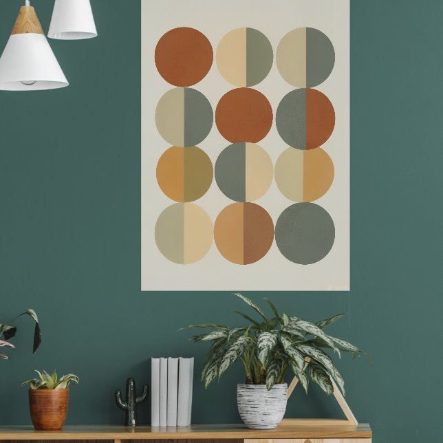 Mid Century Modern Geometric Circles Art Poster |  (Living Room 1)
