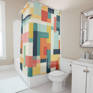 Mid Century Modern Geometric Color Block Shower Curtain