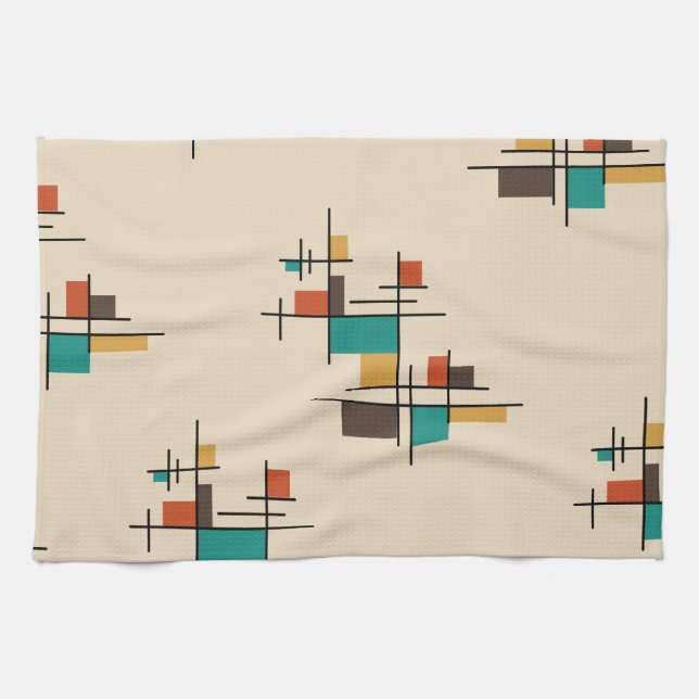 Mid Century Modern Geometric Colourful Tea Towel (Horizontal)