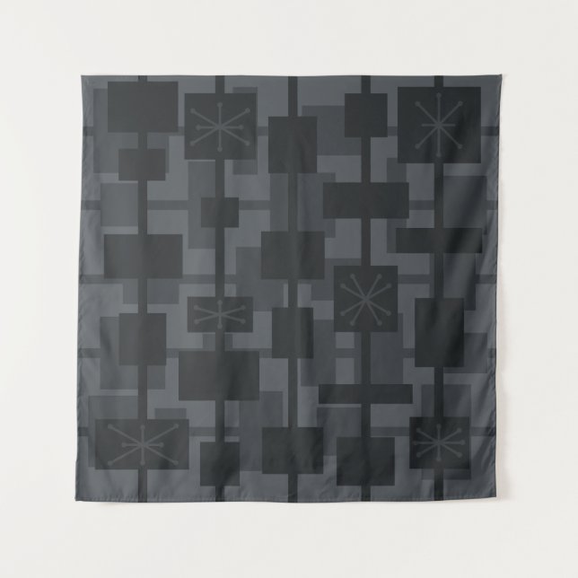 Mid Century Modern Geometric Dark Grey Tapestry (Front)
