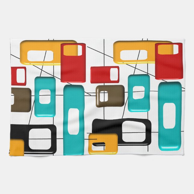 Mid-Century Modern Geometric Design Gifts Tea Towel (Horizontal)