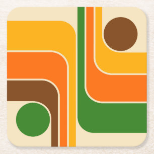 Mid Century Modern Geometric Design Square Paper Coaster