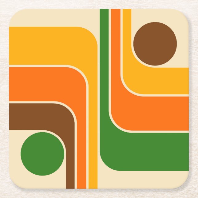 Mid Century Modern Geometric Design Square Paper Coaster (Front)