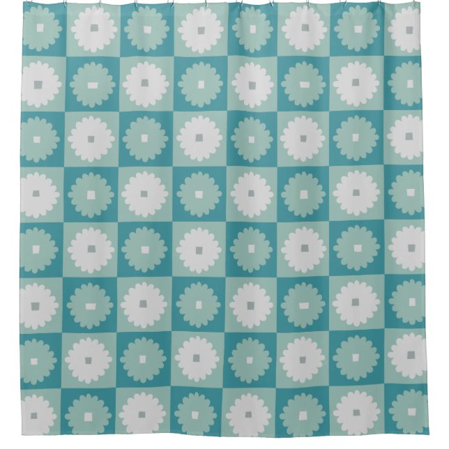 Mid Century Modern Geometric Flower Shower Curtain (Front)