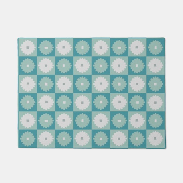 Mid Century Modern Geometric Flowers Door Mat (Front)