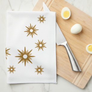 Mid-Century Modern Geometric Gold Starburst Design Tea Towel