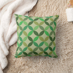 Mid century Modern Geometric Green Circles Pattern Cushion