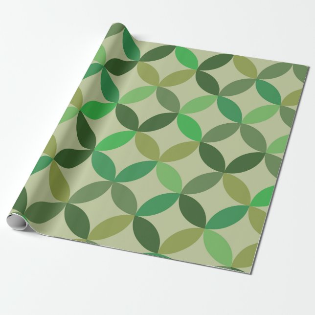Mid century Modern Geometric Green Circles Pattern Wrapping Paper (Unrolled)