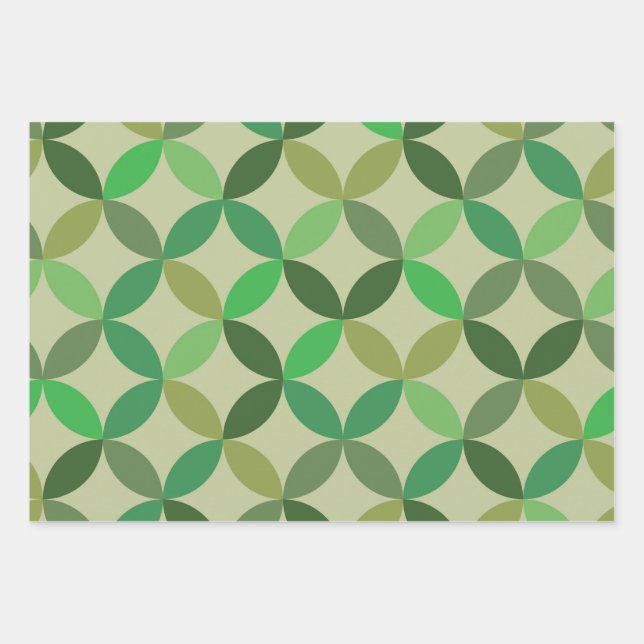 Mid Century Modern Geometric Green Circles Pattern Wrapping Paper Sheet (Front)