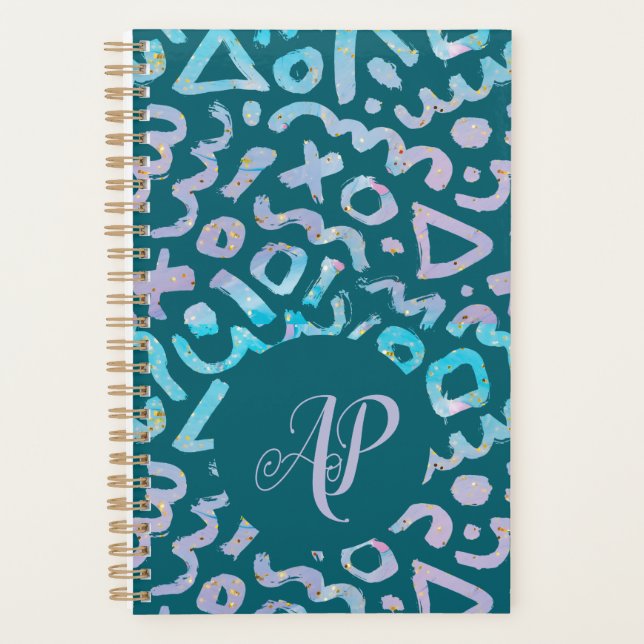Mid century modern Geometric green monogram Planner (Front)