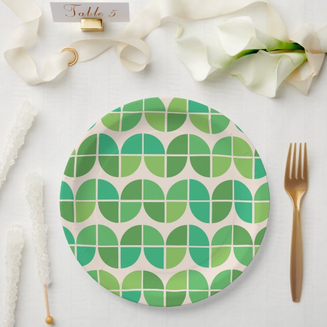  Mid Century Modern Geometric Green Pattern  Paper Plate (Wedding)