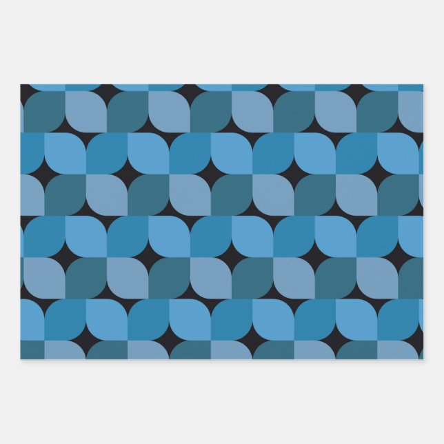 Mid century Modern Geometric in Blue and Turquoise Wrapping Paper Sheet (Front)