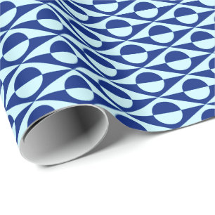 Mid-Century Modern geometric, indigo, light blue Wrapping Paper