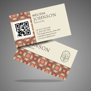 Mid-Century Modern Geometric Interior Designer QR Business Card
