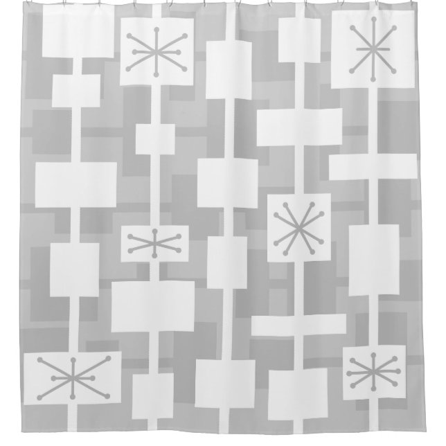 Mid Century Modern Geometric Light Grey Shower Curtain (Front)