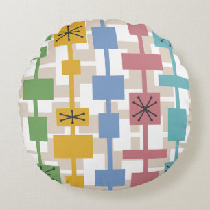 Mid Century Modern Geometric Multicolored 1 Round Cushion