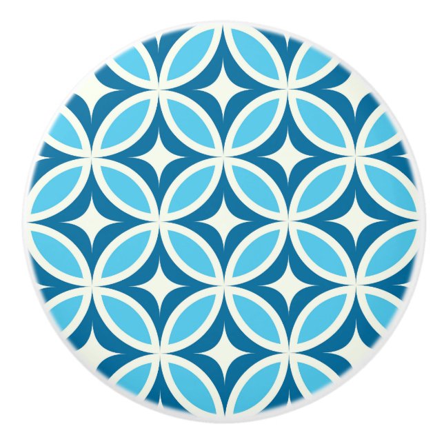 Mid century modern geometric Navy Blue  Ceramic Knob (Front)