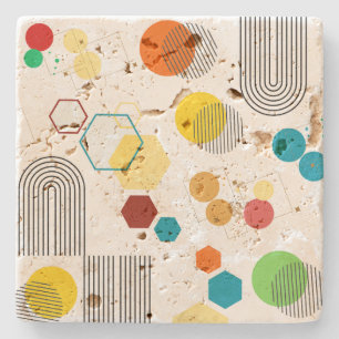 Mid century modern geometric Orange Green Stone Coaster