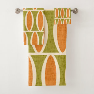 Mid Century Modern Geometric Oval Pattern Bath Towel Set