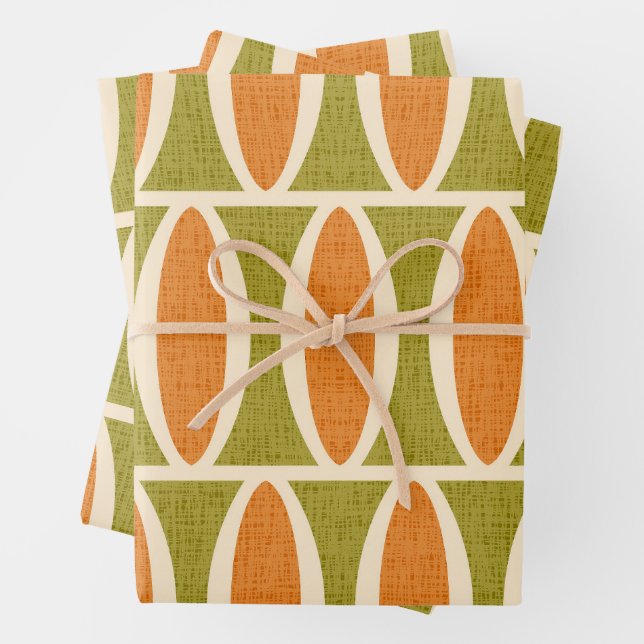 Mid Century Modern Geometric Oval Pattern Wrapping Paper Sheet (In situ)