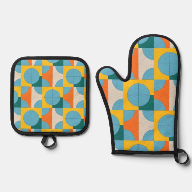 Mid-Century Modern Geometric Oven Mitt Pot Holder Oven Mitt & Pot Holder Set (Front)