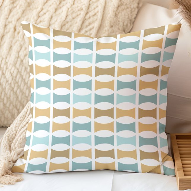 Mid Century Modern Geometric Pattern Aqua Gold Cushion (Creator Uploaded)