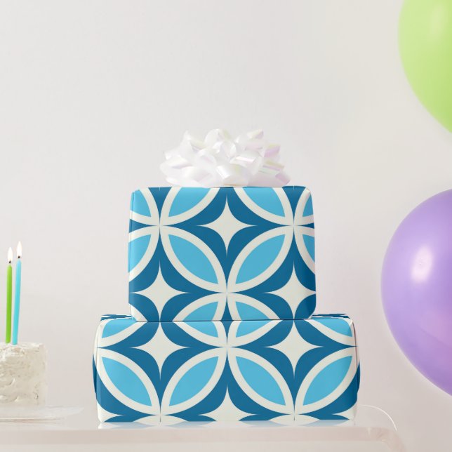Mid Century Modern Geometric Pattern Blue  Wrapping Paper (Party Gifts)