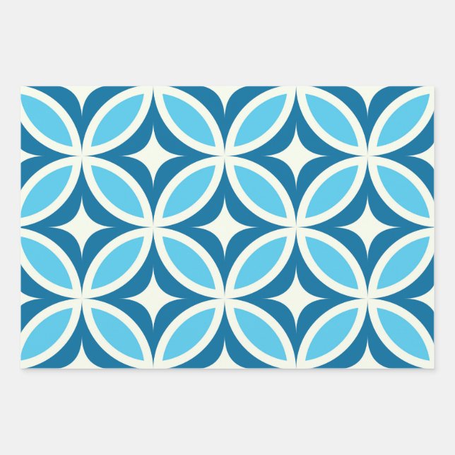 Mid Century Modern Geometric Pattern Blue Wrapping Paper Sheet (Front)