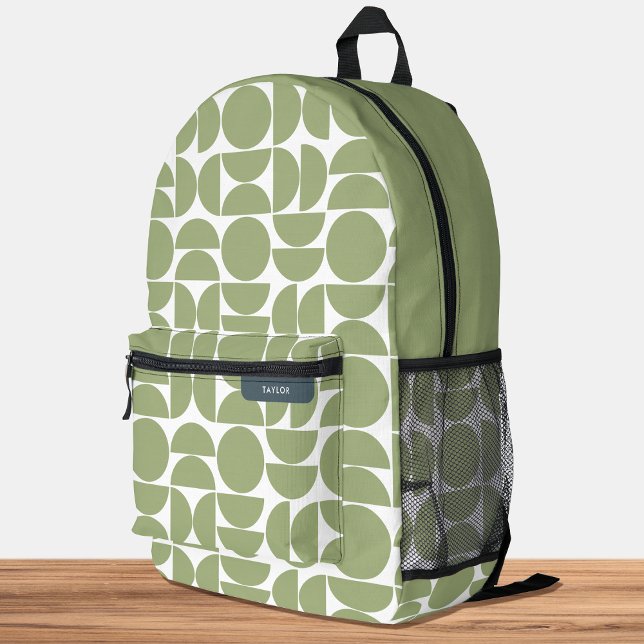 Mid Century Modern Geometric Pattern Green Printed Backpack (Creator Uploaded)