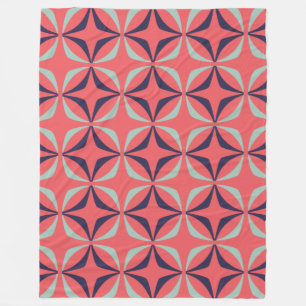 Mid Century Modern Geometric Pattern in Navy Coral Fleece Blanket