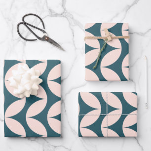 Mid Century Modern Geometric Pattern in Teal Blush Wrapping Paper Sheet