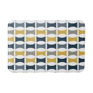Mid Century Modern Geometric Pattern Navy Mustard Bath Mat
