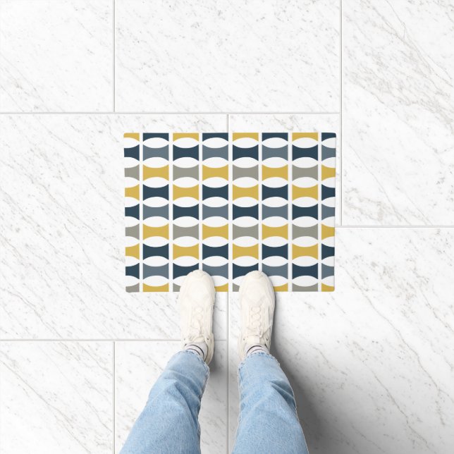 Mid Century Modern Geometric Pattern Navy Mustard Doormat (Indoor)