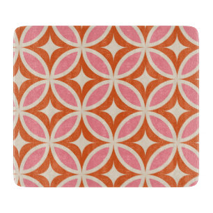 Mid century modern geometric pattern pink orange  cutting board