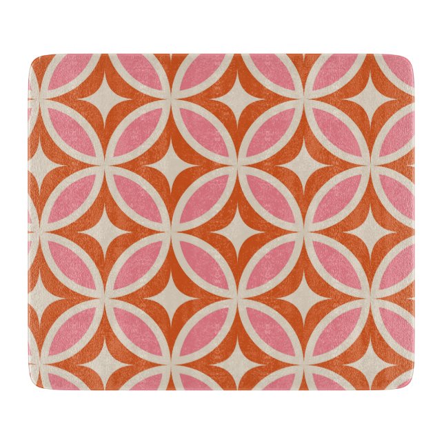 Mid century modern geometric pattern pink orange  cutting board (Front)