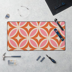 Mid century modern geometric pattern pink orange desk mat