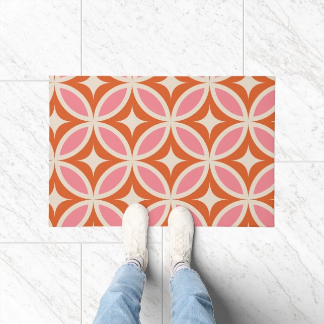 Mid Century Modern Geometric Pattern Pink Orange  Doormat (Indoor)