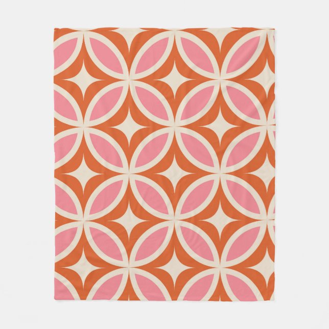 Mid Century Modern Geometric Pattern Pink Orange Fleece Blanket (Front)