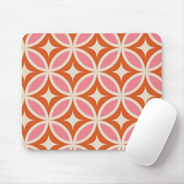 Mid century Modern Geometric pattern pink orange  Mouse Mat (With Mouse)