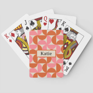 Mid century modern geometric pattern pink orange playing cards