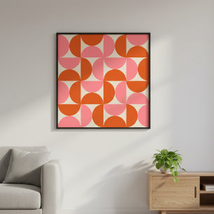 Mid century modern geometric pattern pink orange poster
