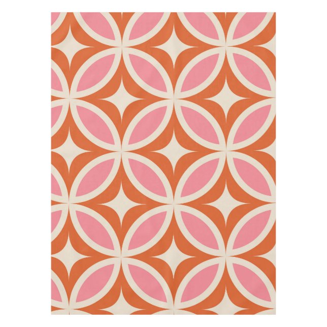 Mid century modern geometric pattern pink orange  tablecloth (Front)
