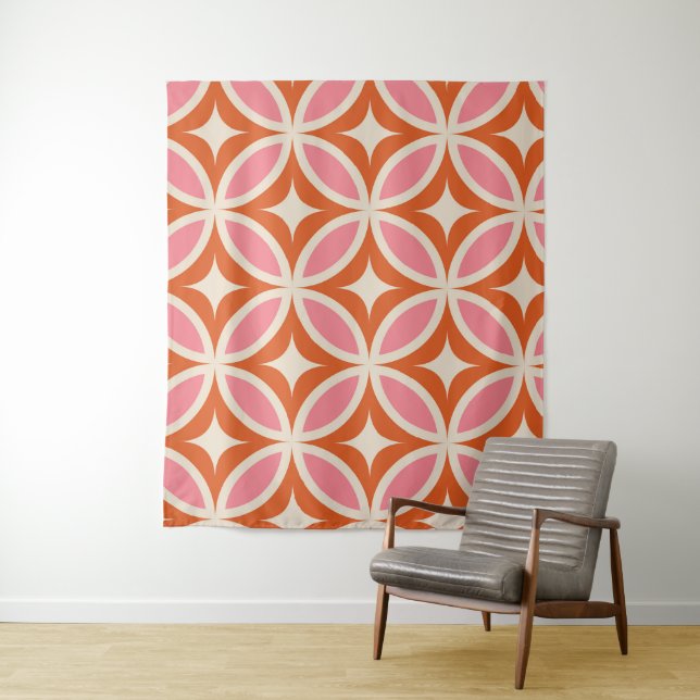 Mid century Modern Geometric pattern pink orange  Tapestry (In Situ)
