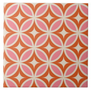 Mid century modern geometric pattern pink orange  tile