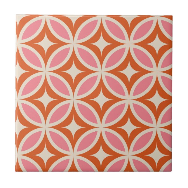 Mid century modern geometric pattern pink orange  tile (Front)